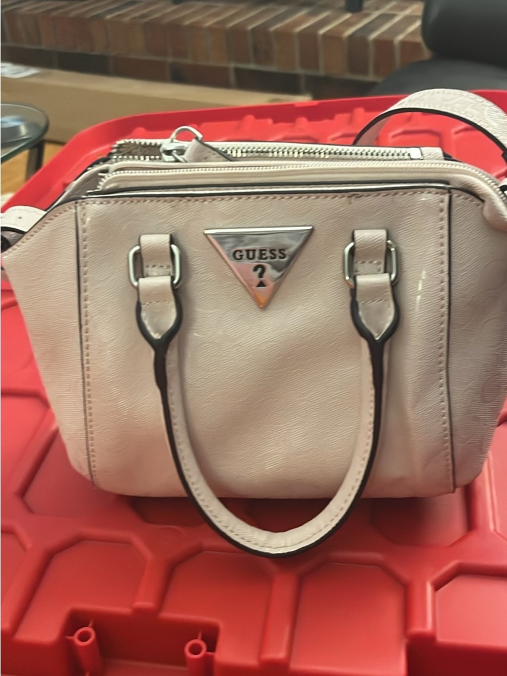 GUESS Light Pink Satchel Handbag with Triangle Logo